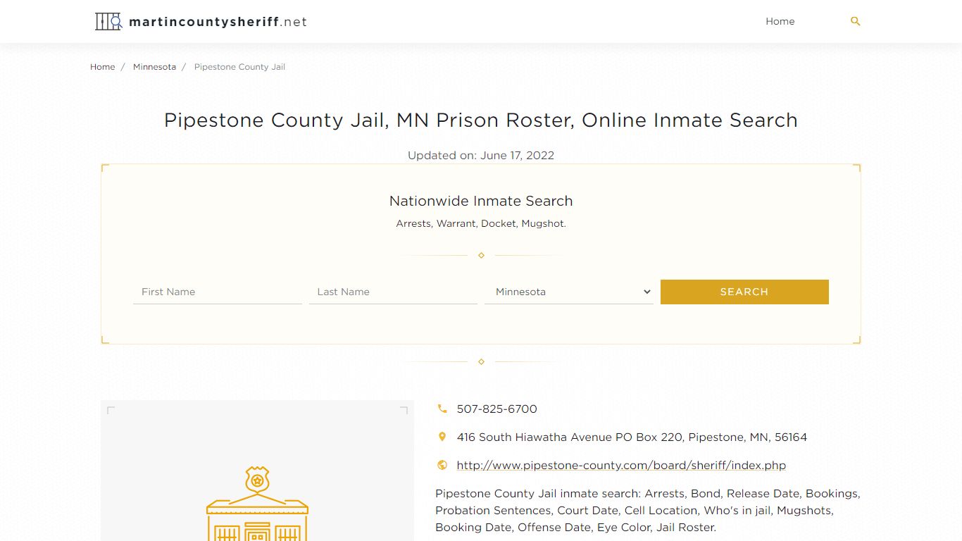 Pipestone County Jail, MN Prison Roster, Online Inmate Search