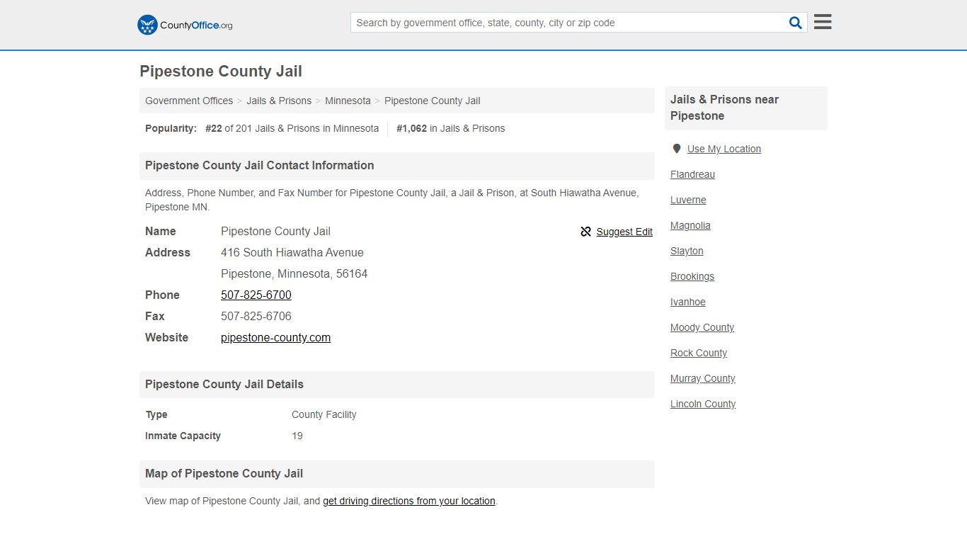 Pipestone County Jail - Pipestone, MN (Address, Phone, and ...